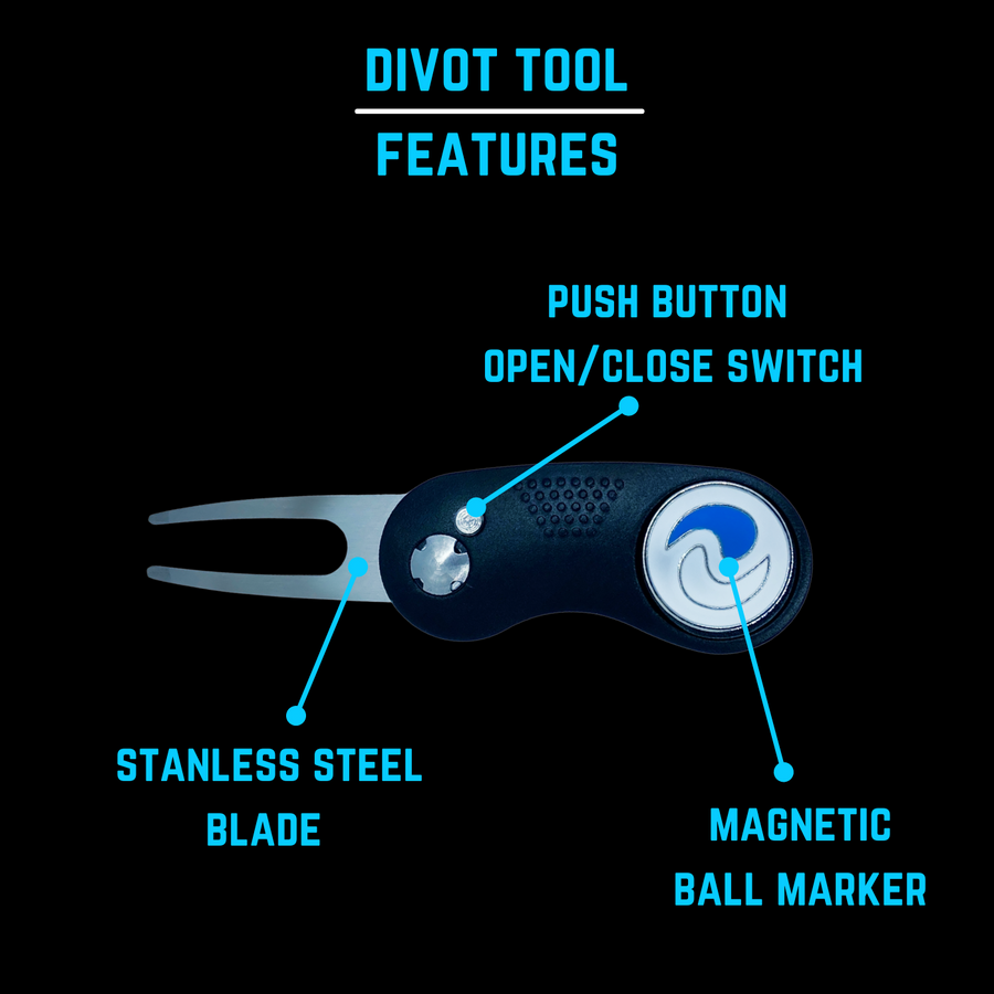 Repair Tool Magnetic Ball Marker Golfer Accessory, All-Metal with Pop Up Button Golf Ball Marker Tools Golf Bag Golfer Pocket Foldable Golf Divot Tool Stainless Steel Switchblade and Foldable Magnetic Ball Mark